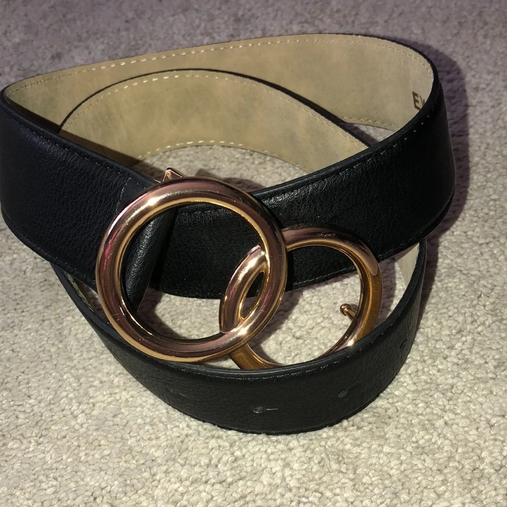 Express Synthetic leather,‎ Black ,Gold double circle buckle women’s medium